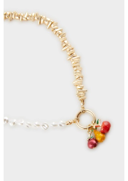 Kadın Kirazlı Charmlı İncili Gold Kolye F1058AXNS fiyatları