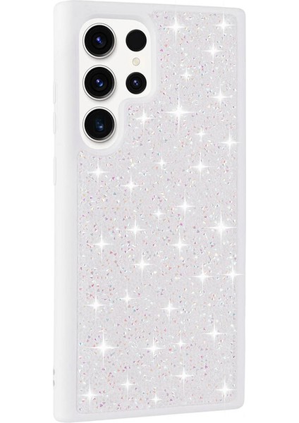 Galaxy S23 Ultra Kılıf Parlak Taşlı Tasarım F10T Pırlanta Kapak-Beyaz