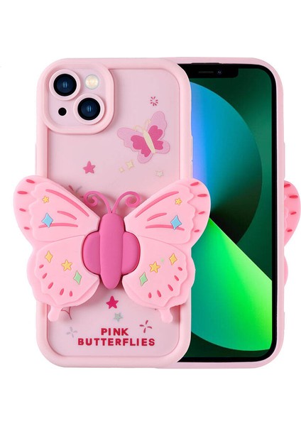 Apple iPhone 13 Kılıf Kamera Korumalı Figür Tasarımlı F10T Kapya Kapak-Pembe Açık