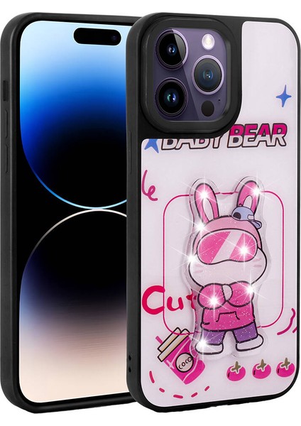 Apple iPhone 14 Pro Max Kılıf Parlayan Kabartmalı Ikonik Figürlü F10T Amas Silikon Kapak-Beyaz