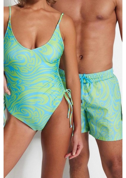 Kadın Moda Atma Kap Askılı Brief Yaka Soyut Desenli Tünelli Regular Mayo fiyatları