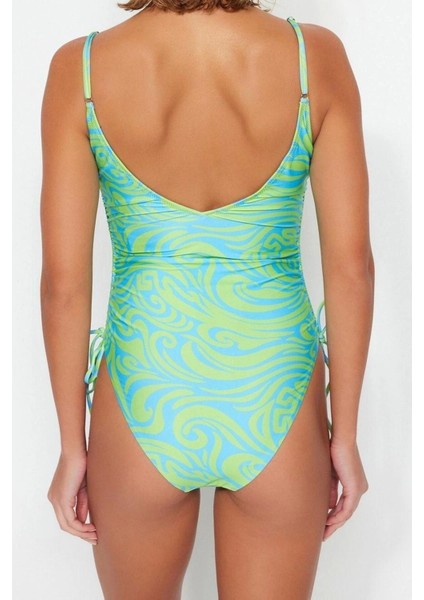 Kadın Moda Atma Kap Askılı Brief Yaka Soyut Desenli Tünelli Regular Mayo fırsatları