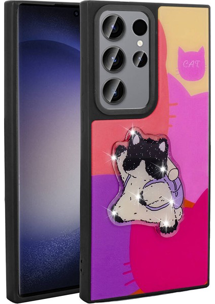 Galaxy S23 Ultra Kılıf Parlayan Kabartmalı Ikonik Figürlü F10T Amas Silikon Kapak-Mor