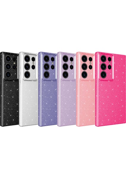 Galaxy S24 Ultra Kılıf Kamera Korumalı Simli Lüks F10T Koton Kapak-Pembe Koyu fiyatları