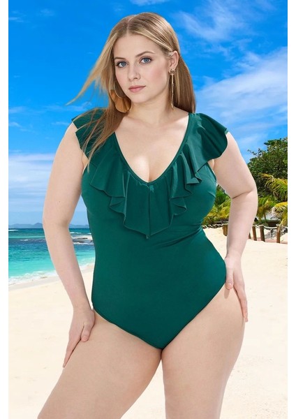 Tam Koruma Sağlayan Konforlu Plus Size Mayo Volanlı Tasarım Büyük Beden Rahat Kesim fiyatları