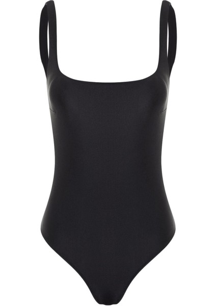 Kadın Moda Kapsız Askılı Carmen Yaka Siyah Regular Mayo