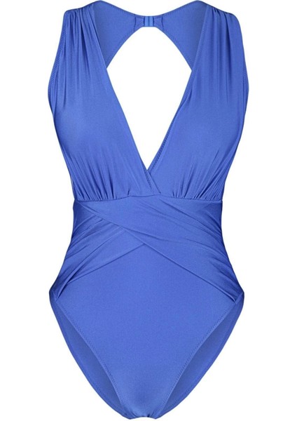 Kadın Moda Atma Kap Askılı Kruvaze Yaka Saks Derin Dekolteli Drapeli Regular Mayo