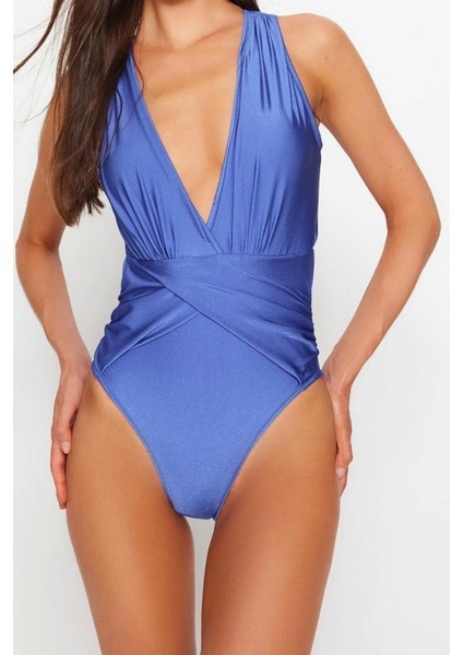 Kadın Moda Atma Kap Askılı Kruvaze Yaka Saks Derin Dekolteli Drapeli Regular Mayo modelleri