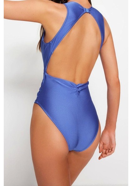 Kadın Moda Atma Kap Askılı Kruvaze Yaka Saks Derin Dekolteli Drapeli Regular Mayo indirimleri