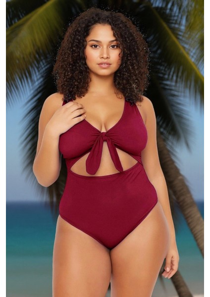 Tam Koruma Sağlayan Konforlu Plus Size Mayo Bağlamalı Tasarım Büyük Beden Battal Boy