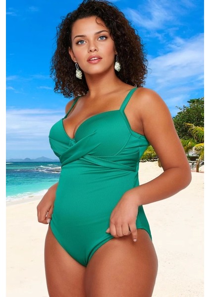 Konforlu Plus Size Mayo Tasarım Büyük Beden Esnek Kumaş Plaj Kıyafeti