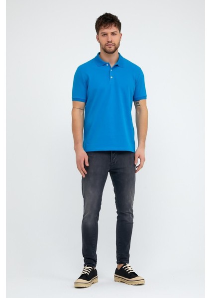 Erkek Düz Kısa Kollu Basic Uzun Petrol Mavi Polo Yaka Tişört fiyatları