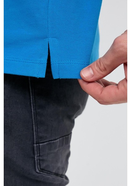 Erkek Düz Kısa Kollu Basic Uzun Petrol Mavi Polo Yaka Tişört fırsatları