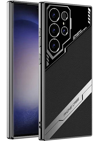 Galaxy S23 Ultra Kılıf Kamera Korumalı Suni Deri Tasarım F10T Yeni Seri Procase Kapak-Siyah