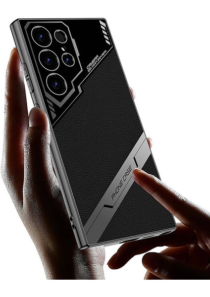 Galaxy S23 Ultra Kılıf Kamera Korumalı Suni Deri Tasarım F10T Yeni Seri Procase Kapak-Siyah