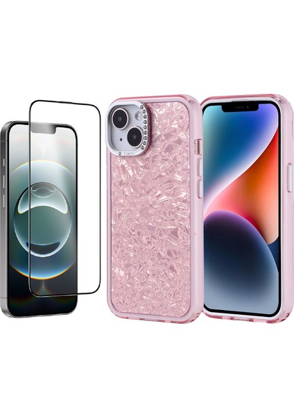 Apple iPhone 14 Kılıf Taşlı Tasarımlı Zore Kapi Kapak + Temperli Cam Ekran Koruyucu