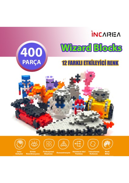 Incarea Wizard Block / Blockland 400 Parça Pixel Yaratıcı Tasarım Yapı Inşaa Seti Eğitici Oyuncak Minecraft