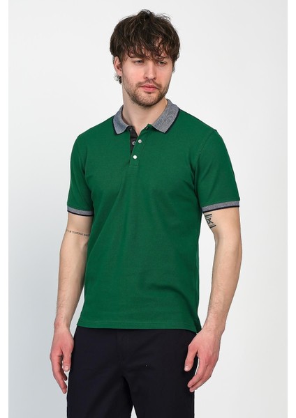 Erkek Basic Düz Kısa Kol Pudra Uzun Polo Yaka Tişört