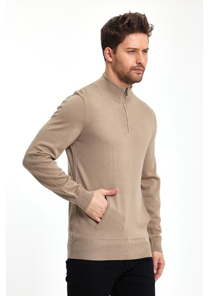 Erkek Kanguru Cep Yarım Fermuarlı Lacivert Triko Kazak fırsatları