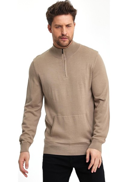 Erkek Kanguru Cep Yarım Fermuarlı Lacivert Triko Kazak indirimleri