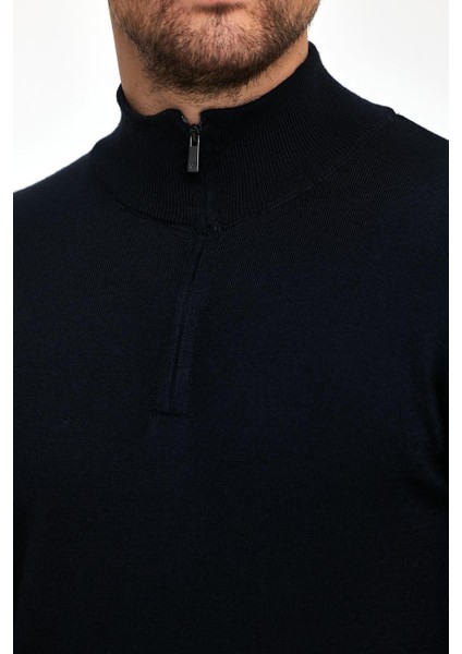 Erkek Kanguru Cep Yarım Fermuarlı Lacivert Triko Kazak fiyatları