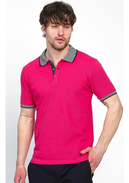 Erkek Basic Düz Kısa Kol Pudra Uzun Polo Yaka Tişört