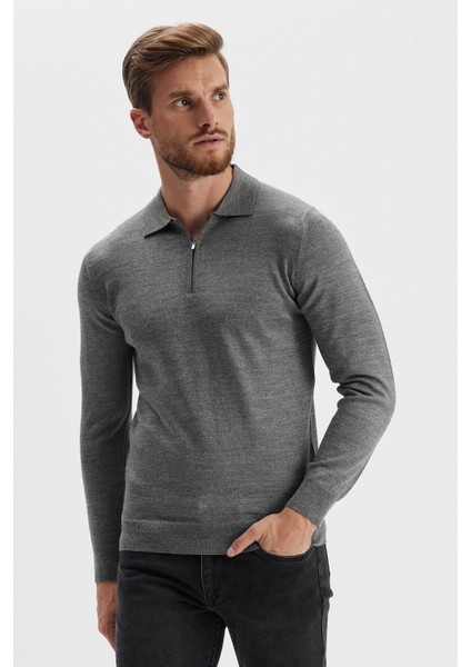 Erkek Fermuarlı Polo Yaka Triko Siyah modelleri