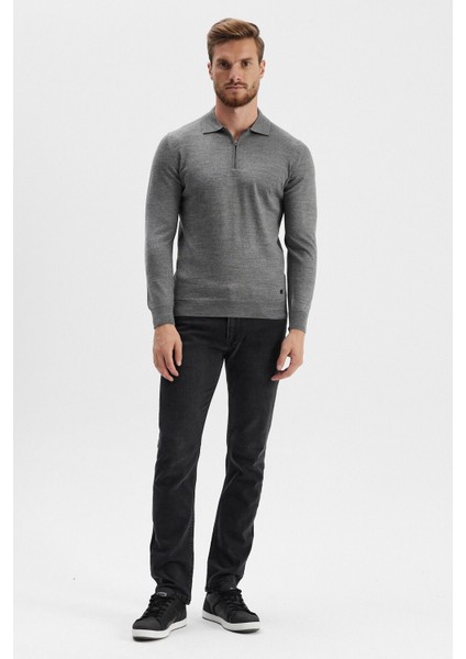 Erkek Fermuarlı Polo Yaka Triko Siyah indirimleri