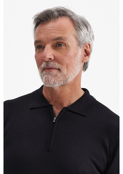 Erkek Fermuarlı Polo Yaka Triko Siyah fiyatları