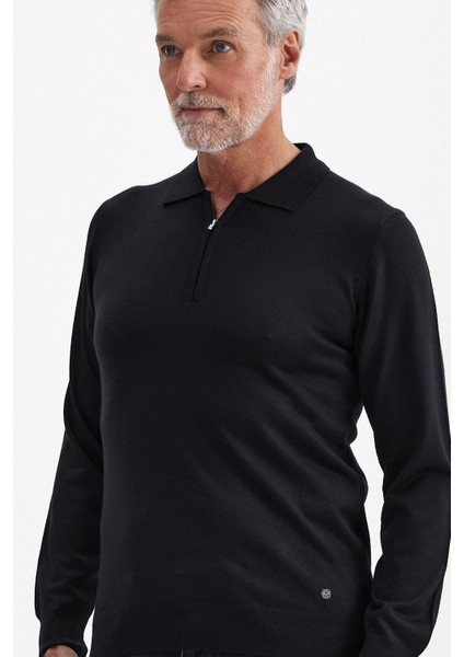 Erkek Fermuarlı Polo Yaka Triko Siyah modelleri