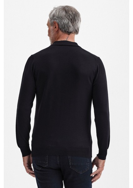 Erkek Fermuarlı Polo Yaka Triko Siyah indirimleri