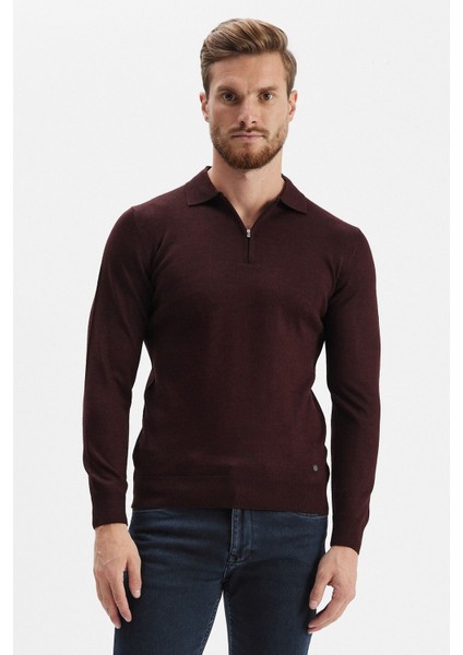 Erkek Fermuarlı Polo Yaka Triko Siyah