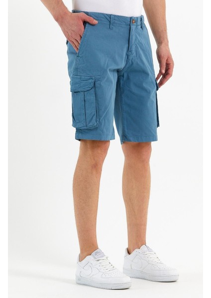 Erkek Pamuklu Bermuda Kargo Çok Cepli Petrol Şort