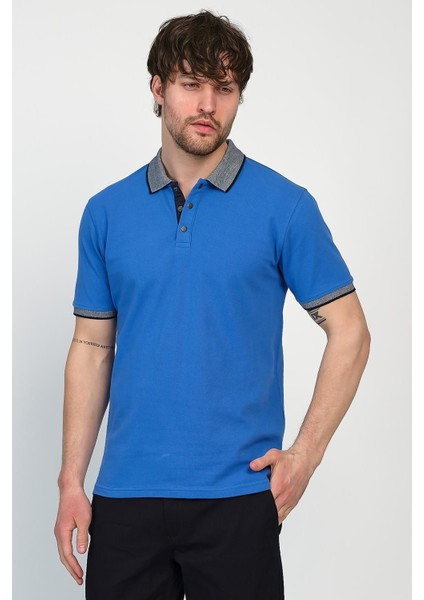 Erkek Basic Düz Kısa Kol Pudra Uzun Polo Yaka Tişört