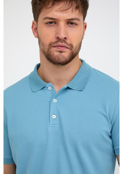 Erkek Düz Kısa Kollu Basic Uzun Buz Mavi Polo Yaka Tişört modelleri