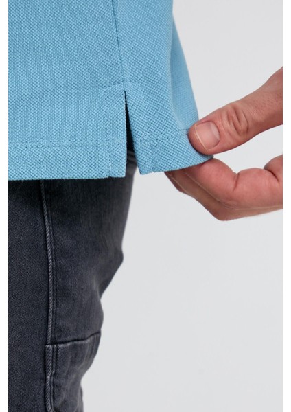 Erkek Düz Kısa Kollu Basic Uzun Buz Mavi Polo Yaka Tişört fırsatları