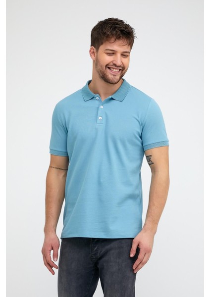Erkek Düz Kısa Kollu Basic Uzun Buz Mavi Polo Yaka Tişört indirimleri