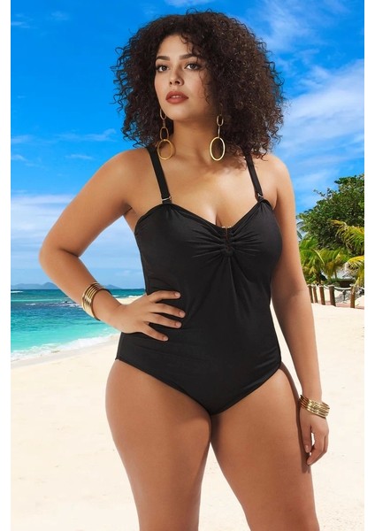 Konforlu Plus Size Mayo Tasarım Büyük Beden Esnek Kumaş Plaj Kıyafeti