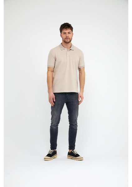 Erkek Düz Kısa Kollu Basic Uzun Bej Polo Yaka Tişört fiyatları