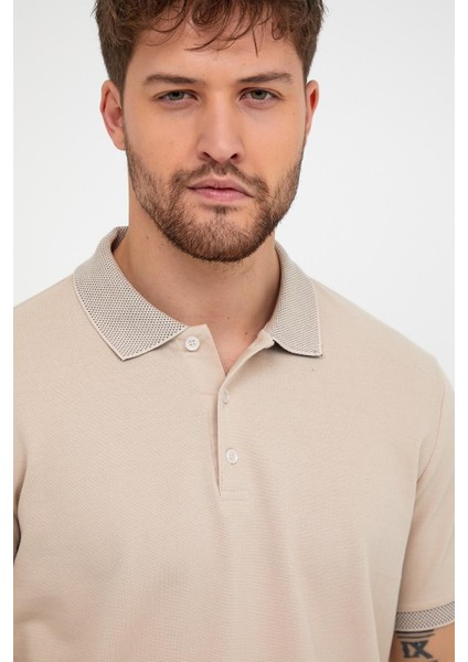 Erkek Düz Kısa Kollu Basic Uzun Bej Polo Yaka Tişört modelleri