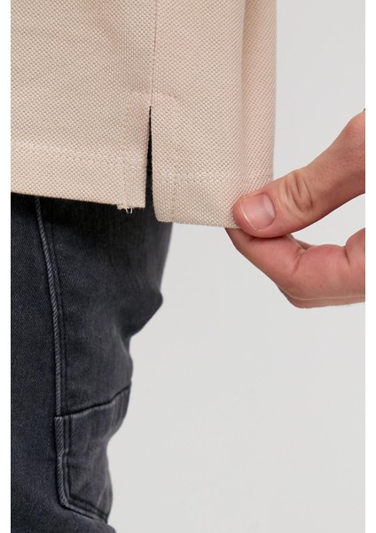 Erkek Düz Kısa Kollu Basic Uzun Bej Polo Yaka Tişört fırsatları