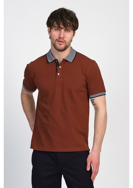 Erkek Basic Düz Kısa Kol Pudra Uzun Polo Yaka Tişört