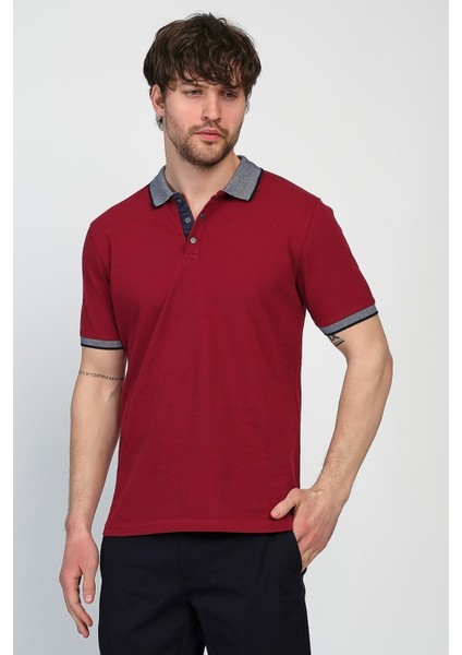 Erkek Basic Düz Kısa Kol Pudra Uzun Polo Yaka Tişört