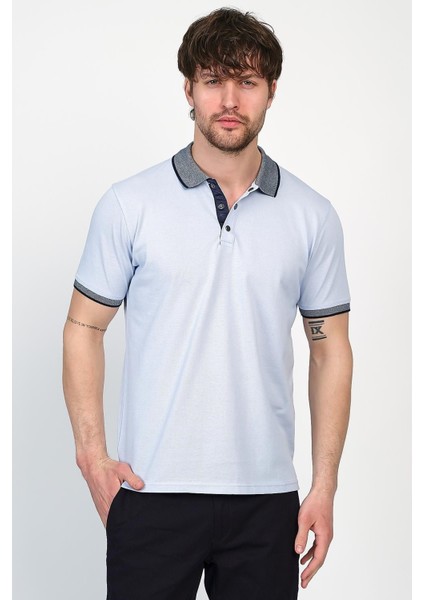 Erkek Basic Düz Kısa Kol Pudra Uzun Polo Yaka Tişört