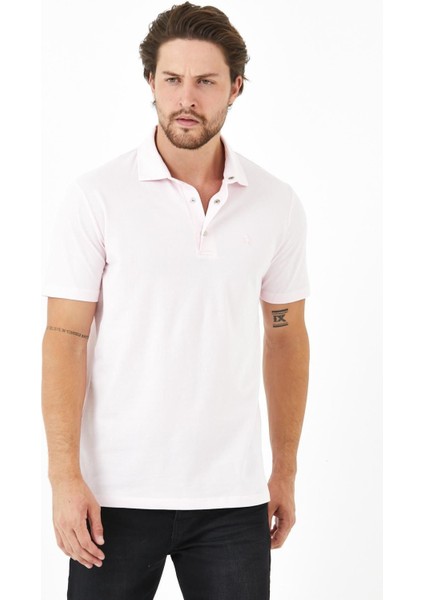 Erkek Basic Kısa Kol Pike Düz Pudra Polo Yaka Tişört