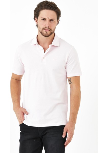 Erkek Basic Kısa Kol Pike Düz Pudra Polo Yaka Tişört fırsatları