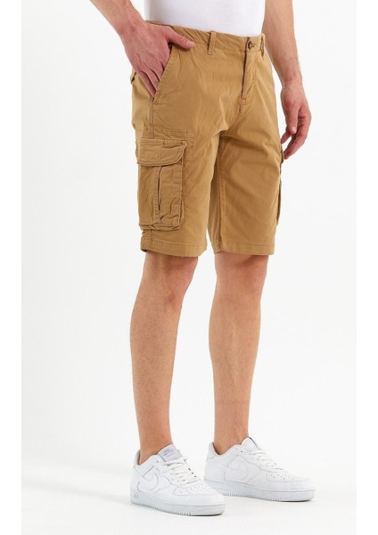 Erkek Pamuklu Bermuda Kargo Çok Cepli Petrol Şort