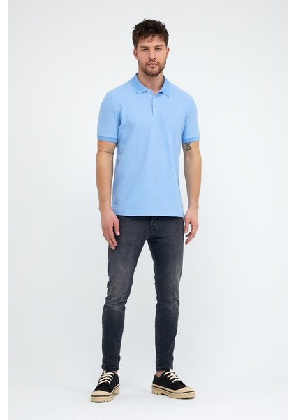 Erkek Düz Kısa Kollu Basic Uzun Buz Mavi Polo Yaka Tişört fiyatları
