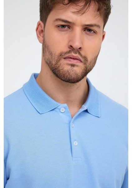 Erkek Düz Kısa Kollu Basic Uzun Buz Mavi Polo Yaka Tişört modelleri
