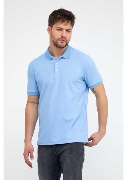 Erkek Düz Kısa Kollu Basic Uzun Buz Mavi Polo Yaka Tişört indirimleri